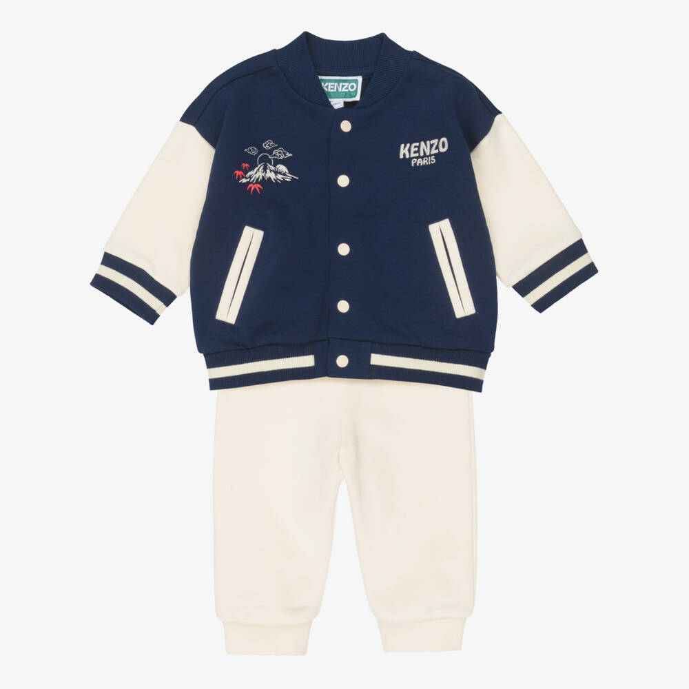 KENZO KIDS-Boys Navy Blue & Ivory Cotton Jersey Jacket & Trouser Set | Childrensalon