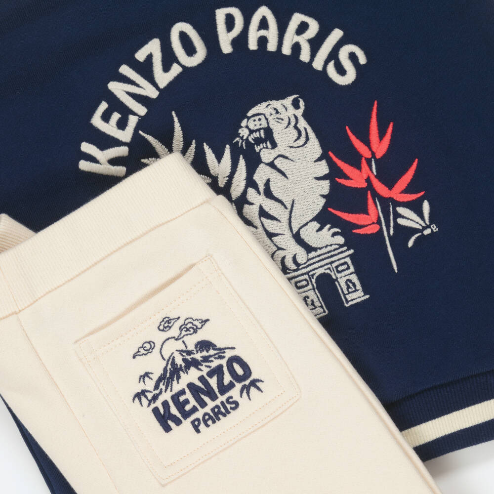 KENZO KIDS-Boys Navy Blue & Ivory Cotton Jersey Jacket & Trouser Set | Childrensalon