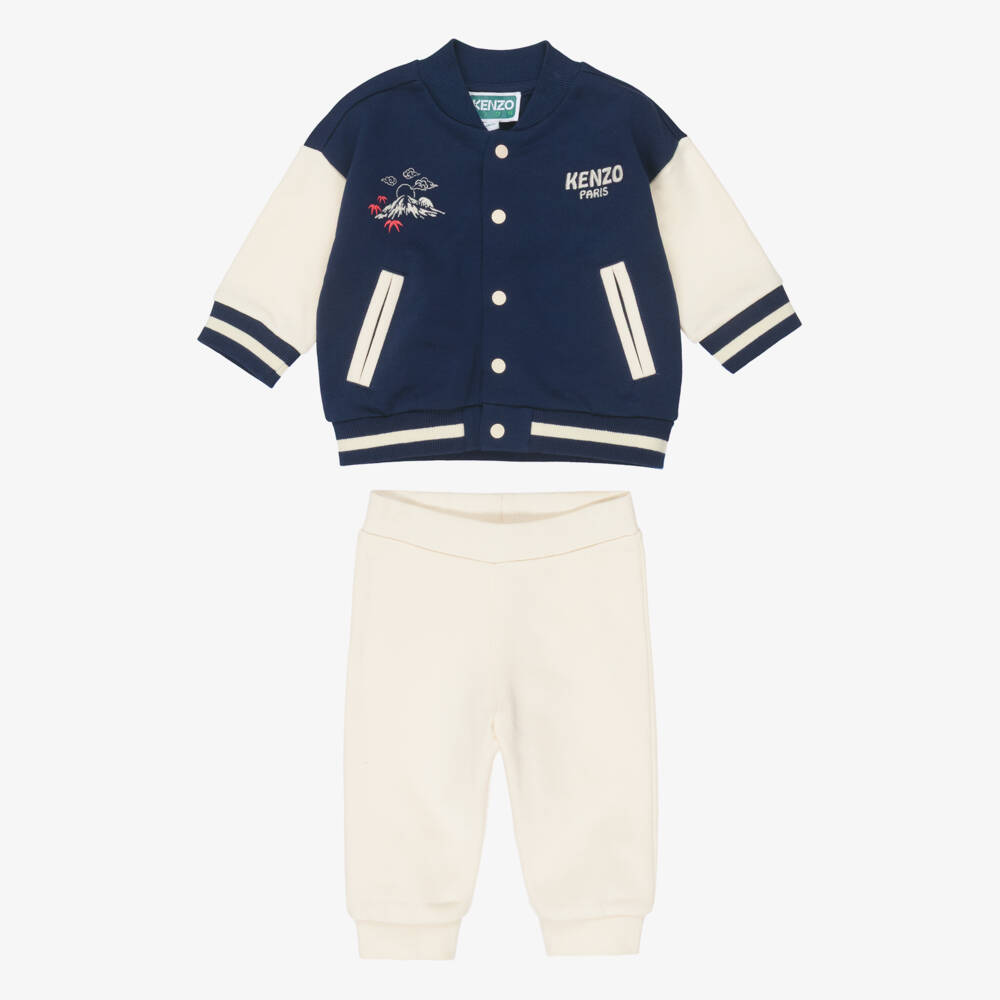 KENZO KIDS-Boys Navy Blue & Ivory Cotton Jersey Trouser Set | Childrensalon