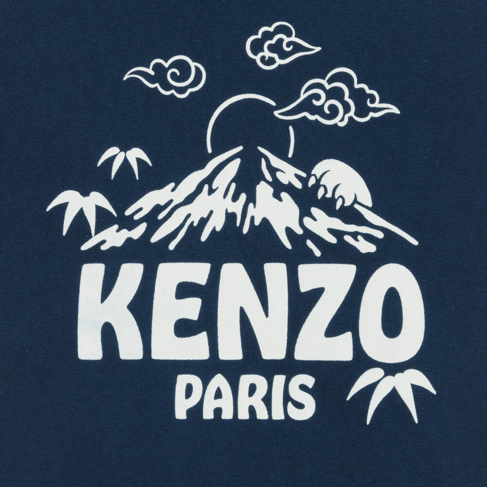 KENZO KIDS-تي شيرت قطن أزرق داكن بشعار للأولاد | Childrensalon