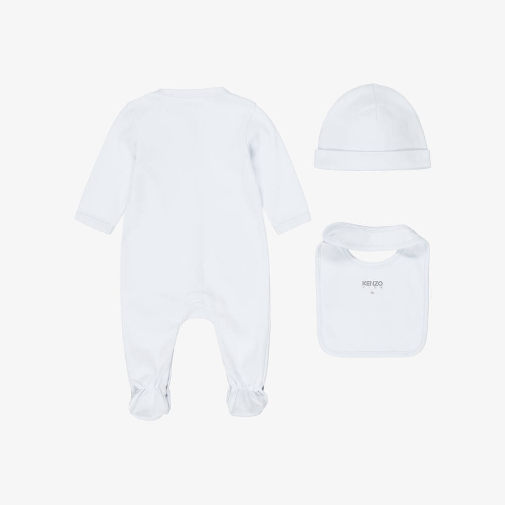 KENZO KIDS-Boys Pale Blue Babysuit Set with Baby Tiger Print | Childrensalon