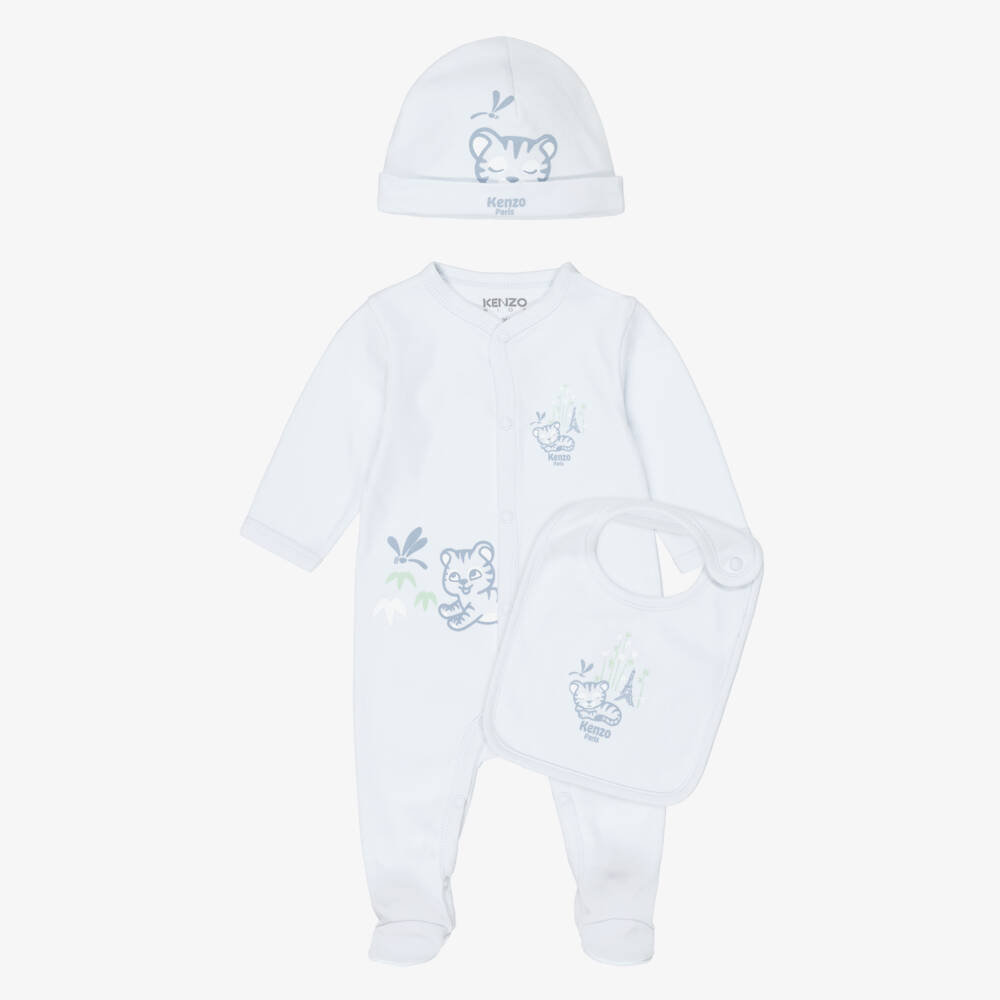 KENZO KIDS-Boys Pale Blue Babysuit Set with Baby Tiger Print | Childrensalon