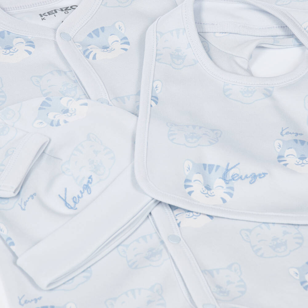 KENZO KIDS-Boys Pale Blue Cotton Tiger Cub Babysuit Set | Childrensalon