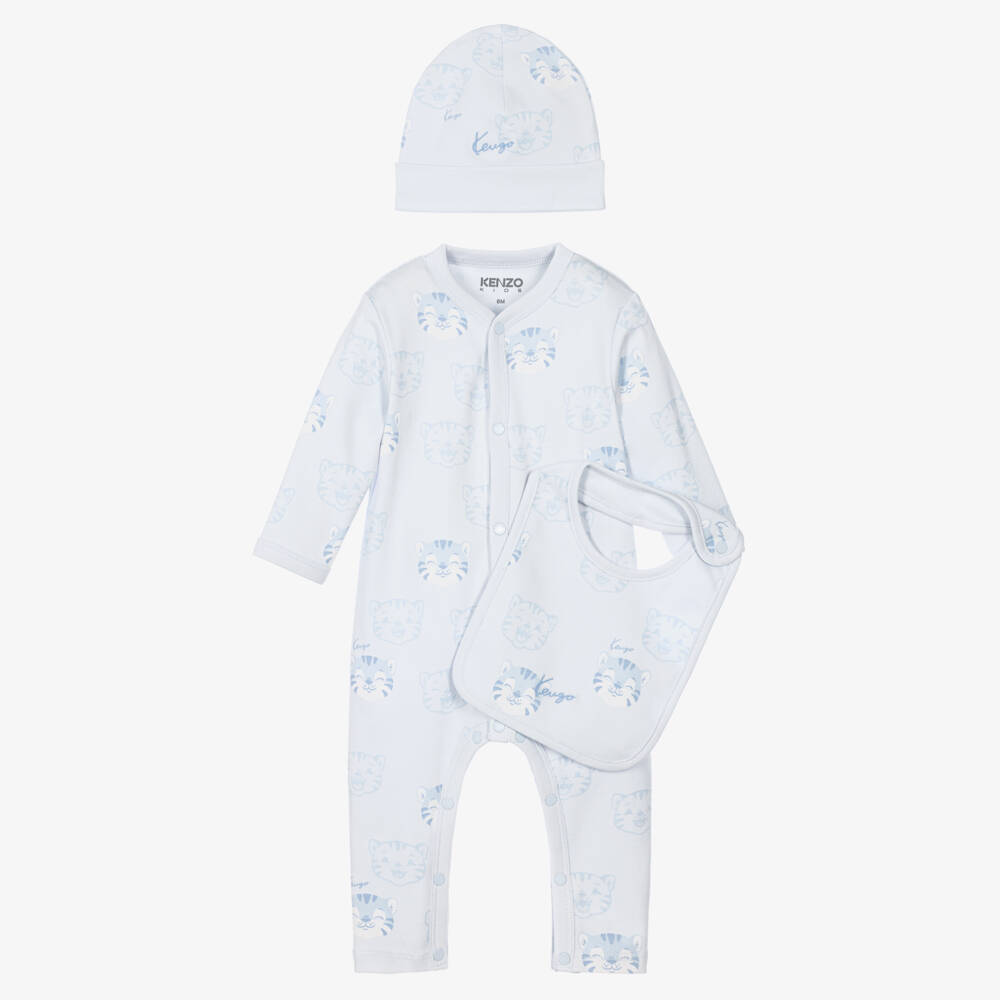 KENZO KIDS-Boys Pale Blue Cotton Tiger Cub Babysuit Set | Childrensalon