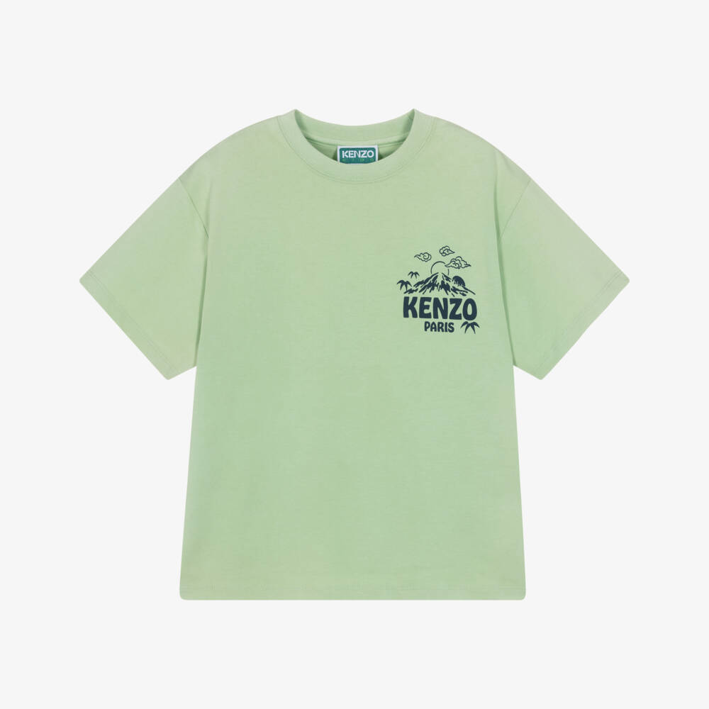 KENZO KIDS-Boys Pale Green Cotton Fuji Logo T-Shirt | Childrensalon