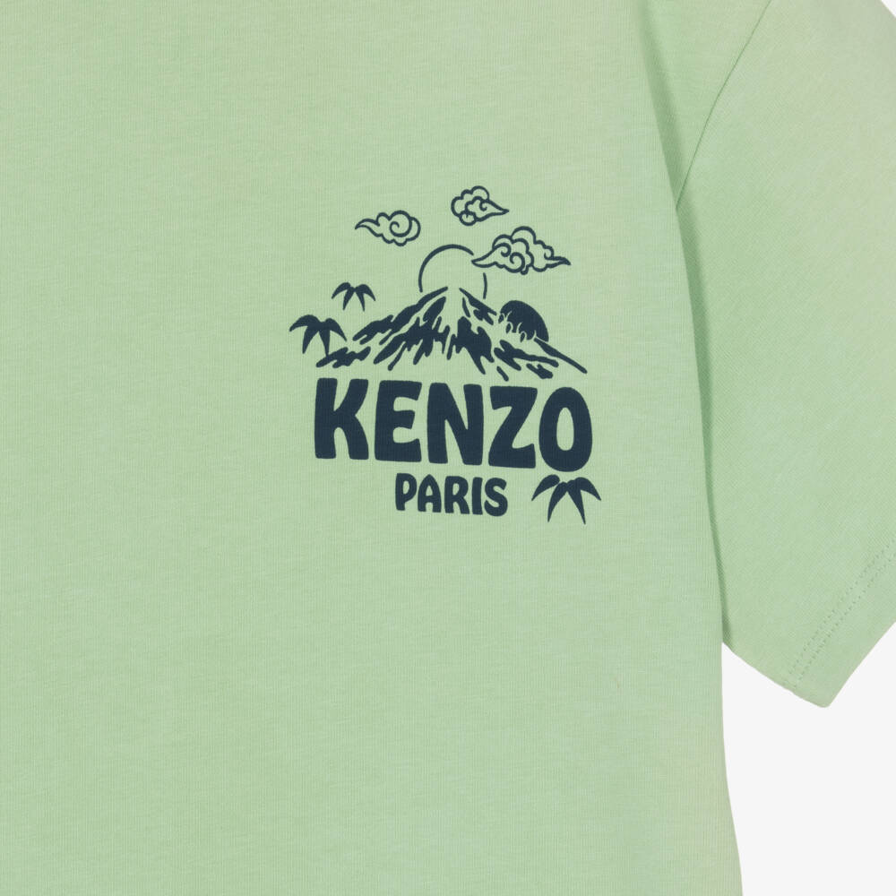 KENZO KIDS-Boys Pale Green Cotton Fuji Logo T-Shirt | Childrensalon