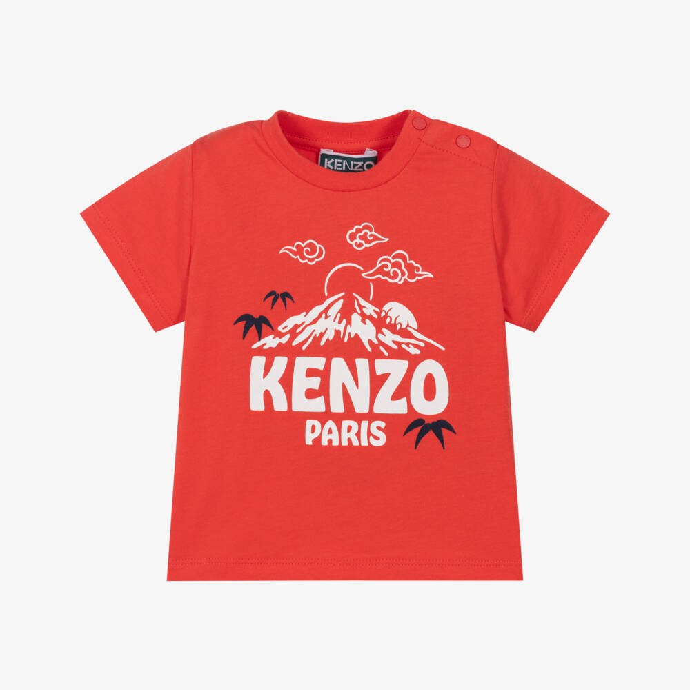 KENZO KIDS-Boys Red Cotton Mountain Logo Print T-Shirt | Childrensalon