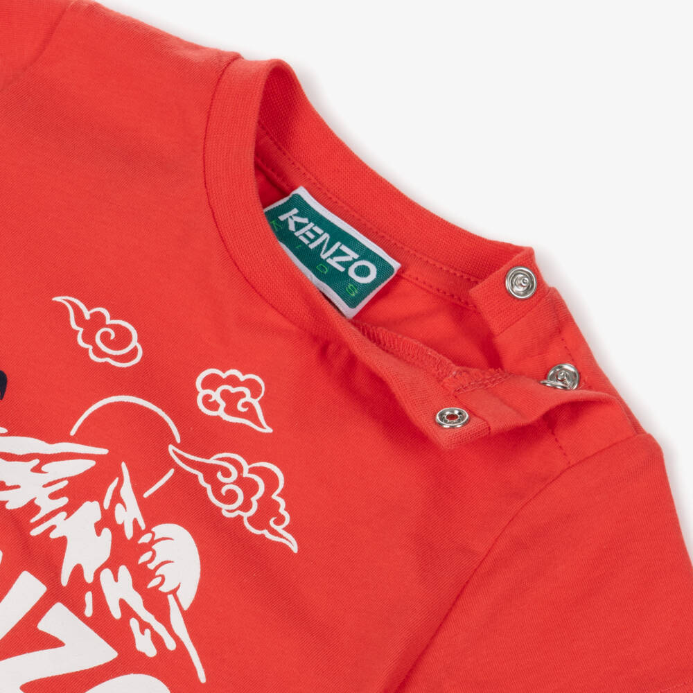 KENZO KIDS-Boys Red Cotton Mountain Logo T-Shirt | Childrensalon