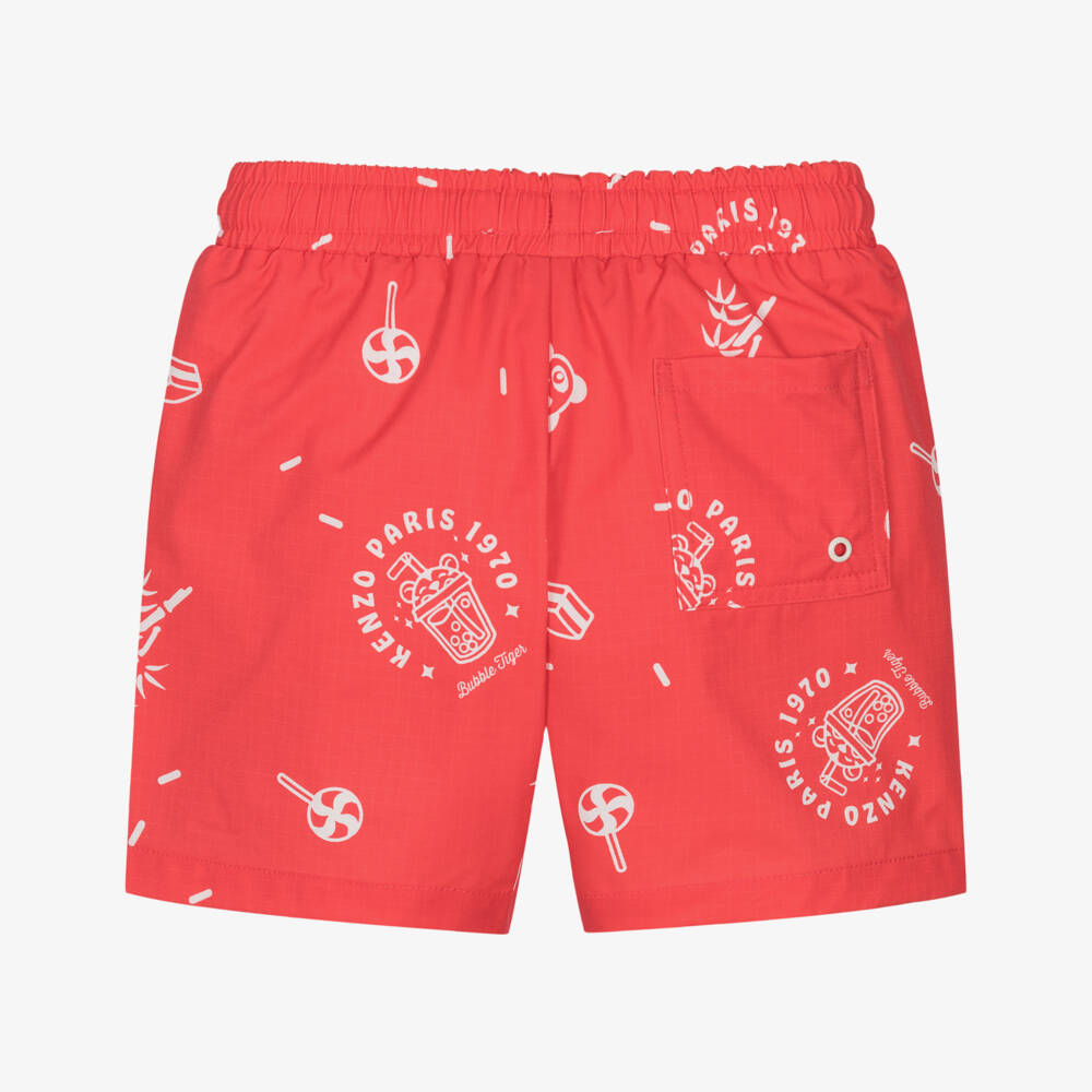 KENZO KIDS-Boys Red Swim Shorts with Panda Ice Cream Logos | Childrensalon
