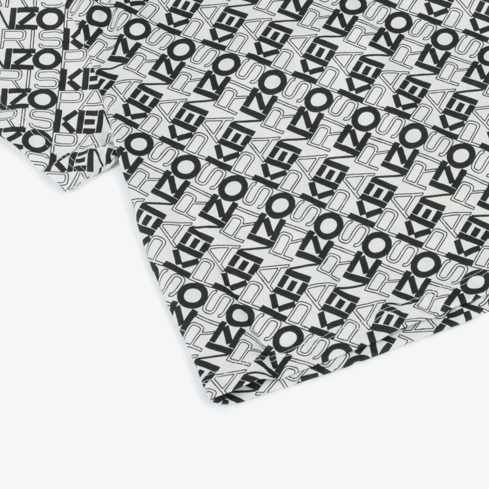 KENZO KIDS-Boys White & Black Logo Print Cotton T-Shirt | Childrensalon