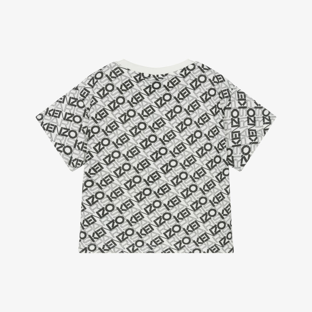 KENZO KIDS-Boys White & Black Logo Print Cotton T-Shirt | Childrensalon
