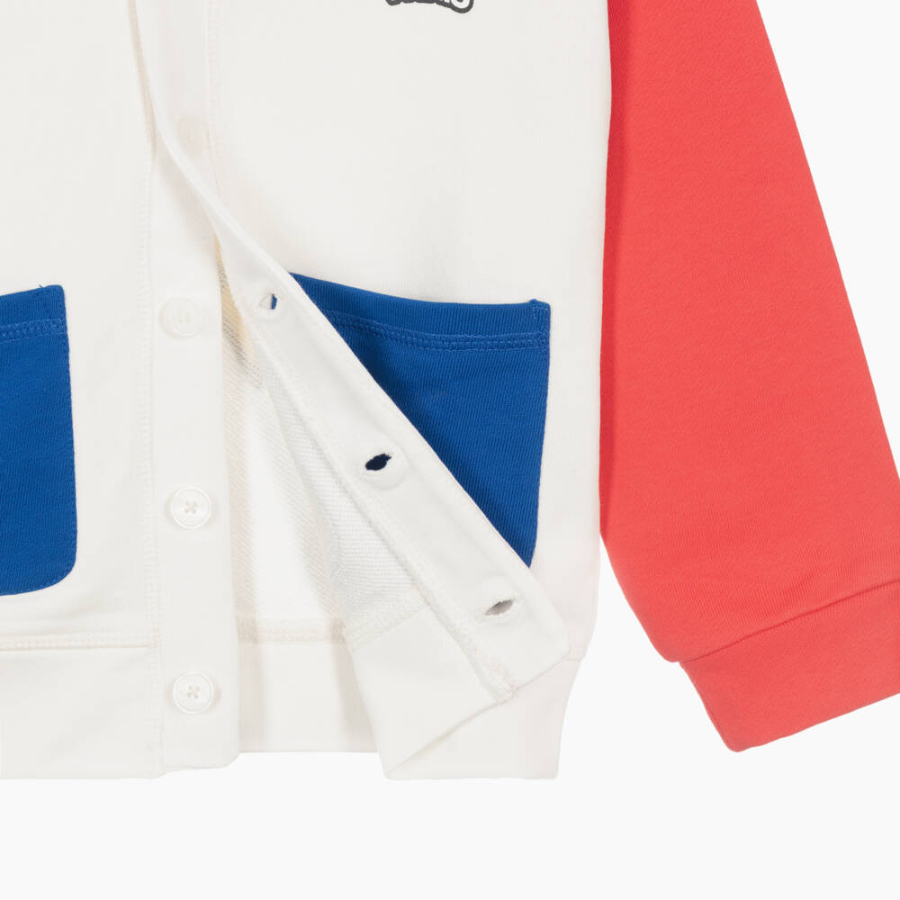 KENZO KIDS-Boys White Cotton Colourblock V-Neck Cardigan | Childrensalon