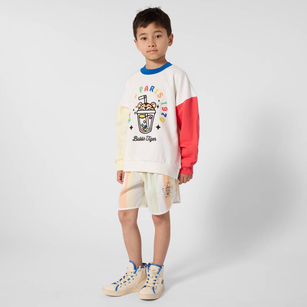 KENZO KIDS-Boys White Cotton Embroidered Bubble Tiger Sweatshirt | Childrensalon