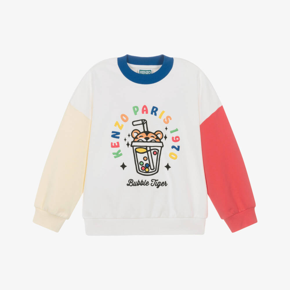 KENZO KIDS-Boys White Cotton Embroidered Bubble Tiger Sweatshirt  | Childrensalon