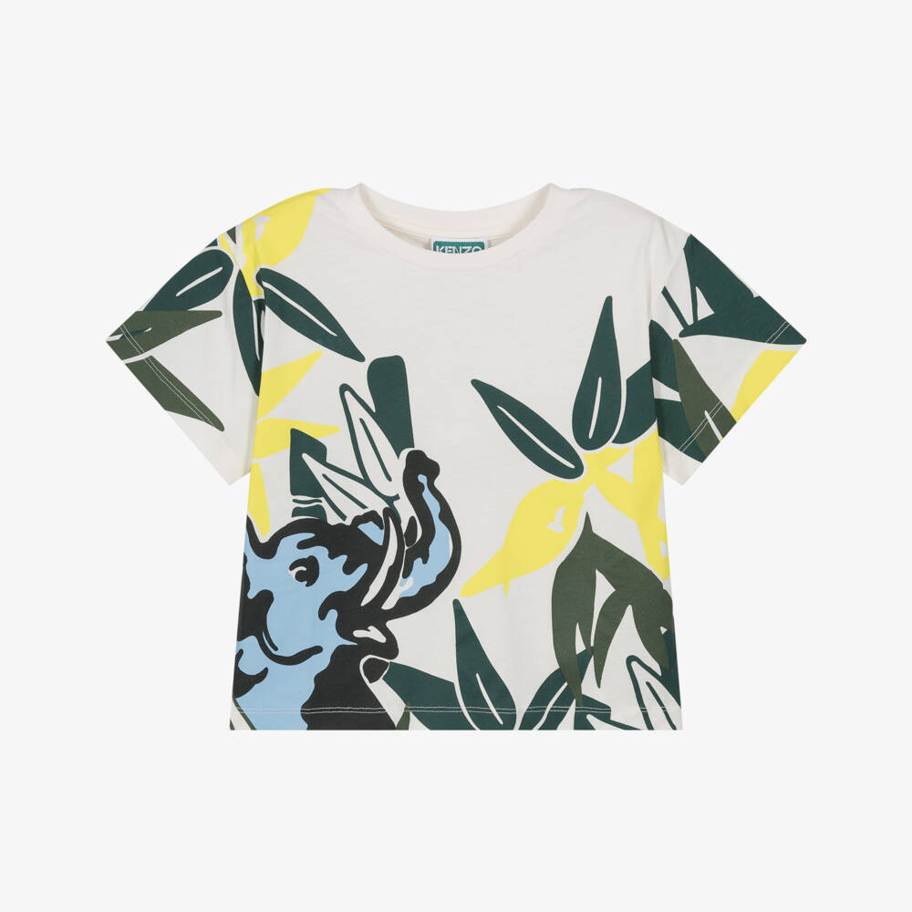 KENZO KIDS-Boys White Cotton Jungle Elephant T-Shirt | Childrensalon