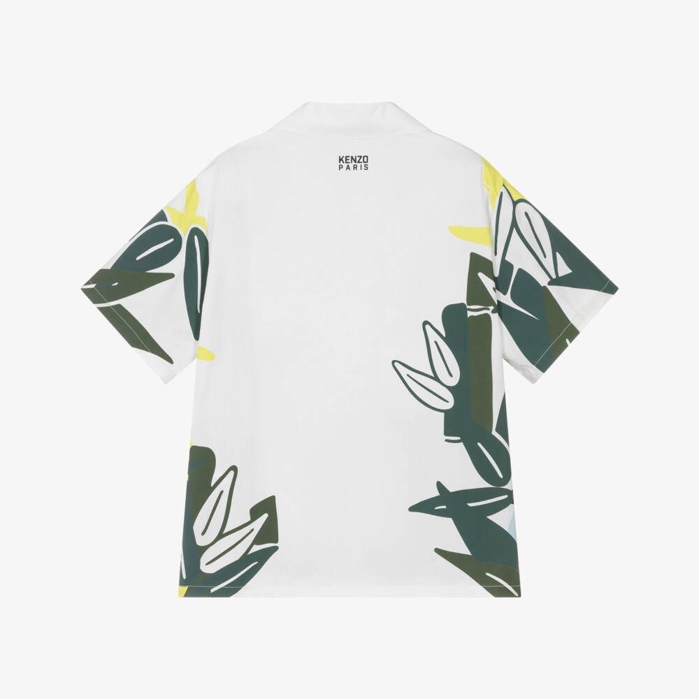 KENZO KIDS-Boys White & Green Jungle Print Cotton Shirt | Childrensalon
