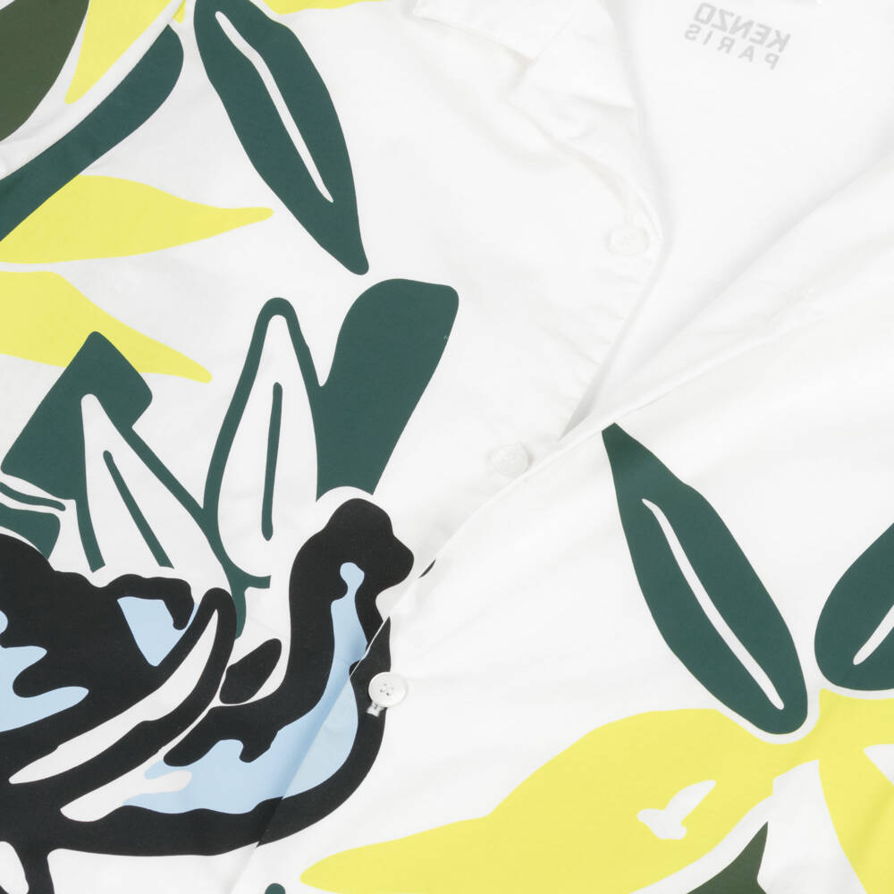KENZO KIDS-Boys White & Green Jungle Print Cotton Shirt | Childrensalon