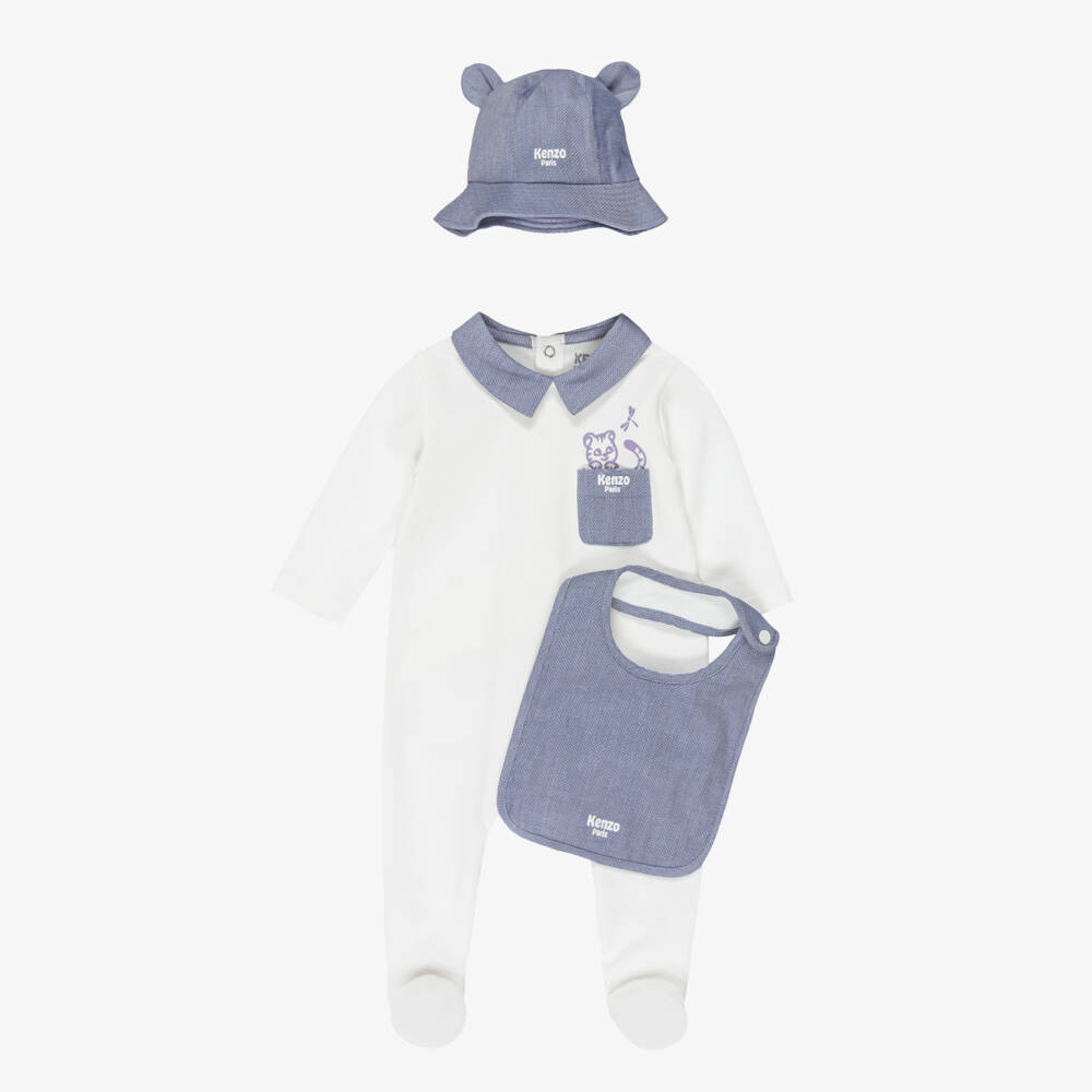 KENZO KIDS-Boys White Jersey & Blue Cotton Babysuit Set | Childrensalon