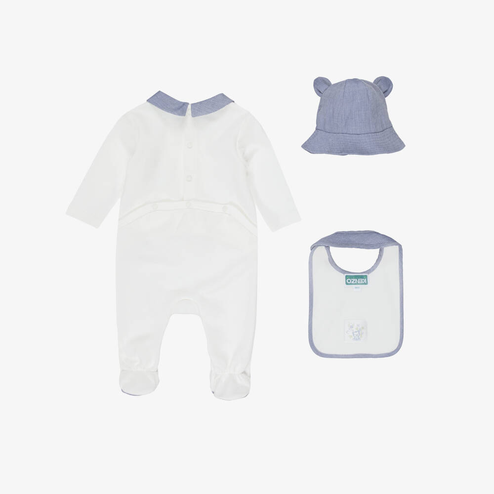 KENZO KIDS-Boys White Jersey & Blue Cotton Babysuit Set | Childrensalon