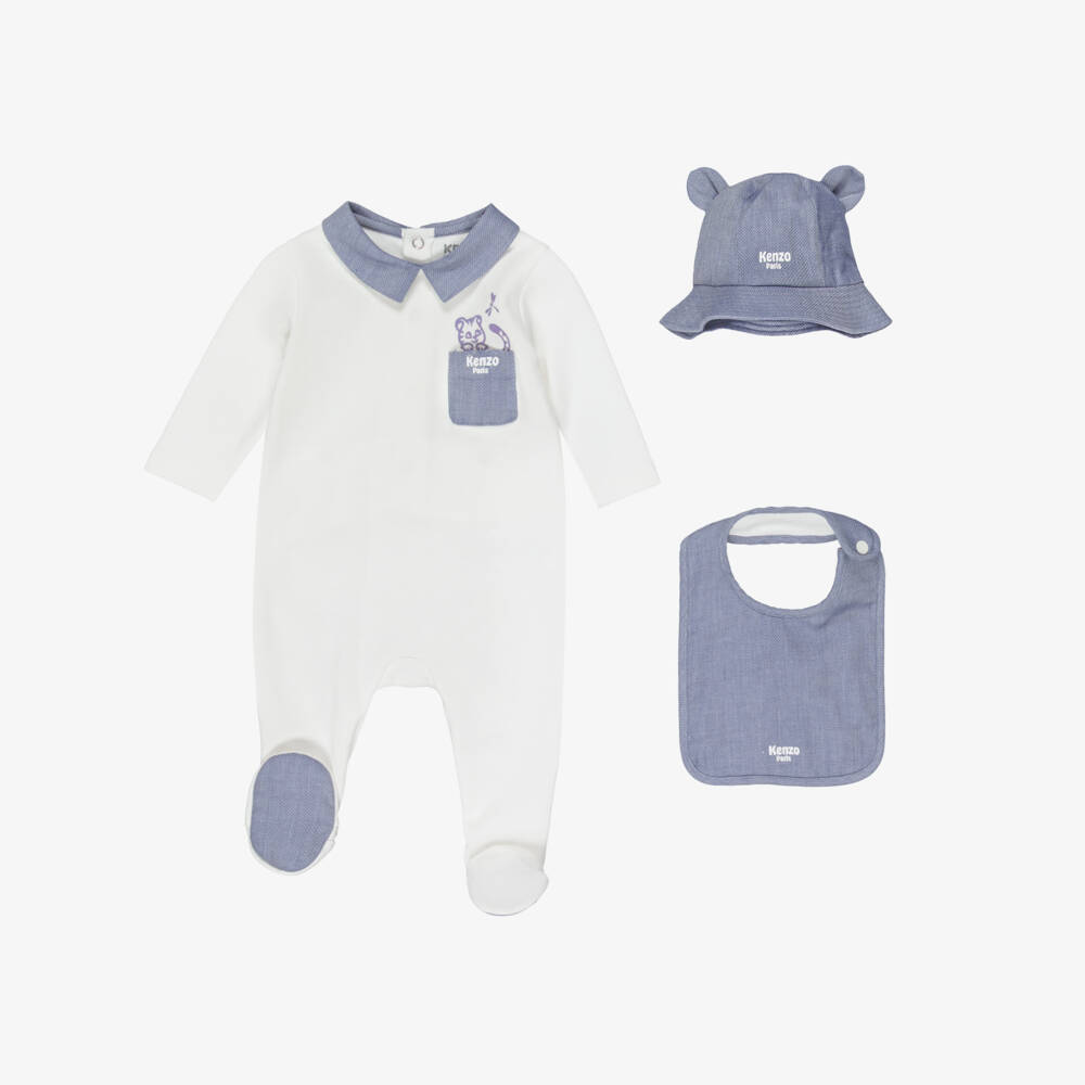 KENZO KIDS-Boys White Jersey & Blue Cotton Babysuit Set | Childrensalon