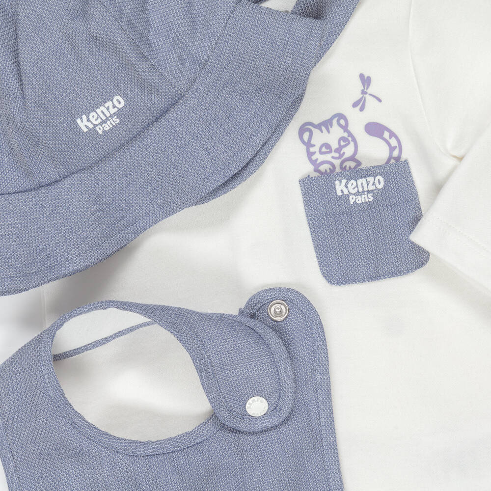 KENZO KIDS-Boys White Jersey & Blue Cotton Babysuit Set | Childrensalon