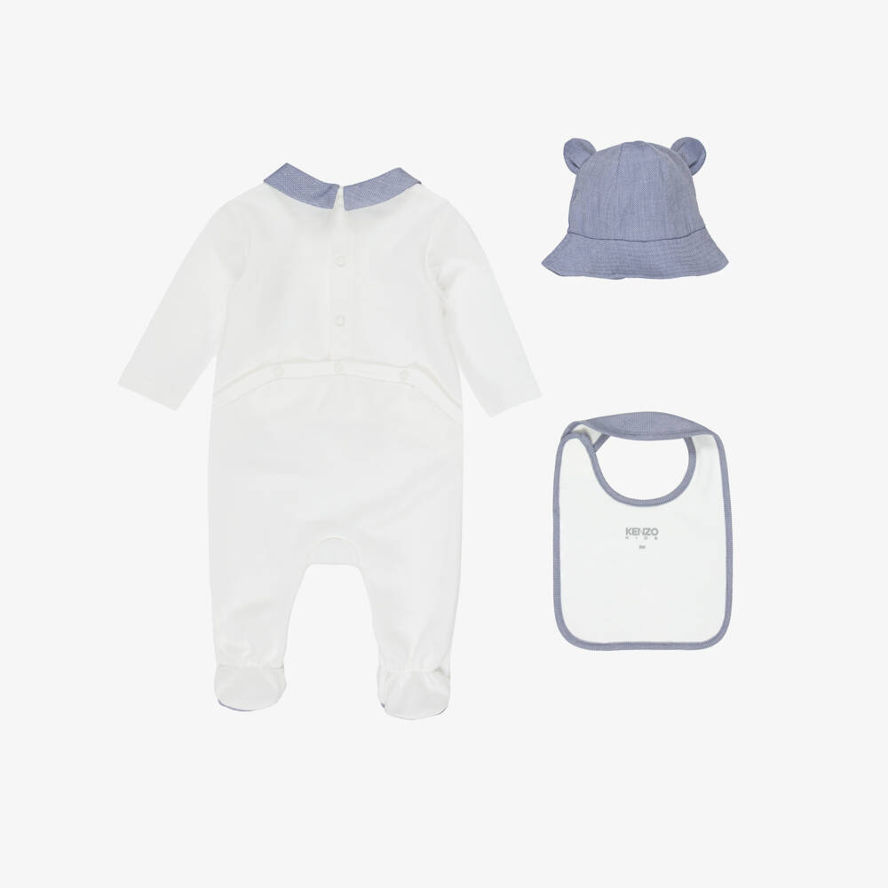 KENZO KIDS-Boys White Jersey & Blue Cotton Babysuit Set | Childrensalon