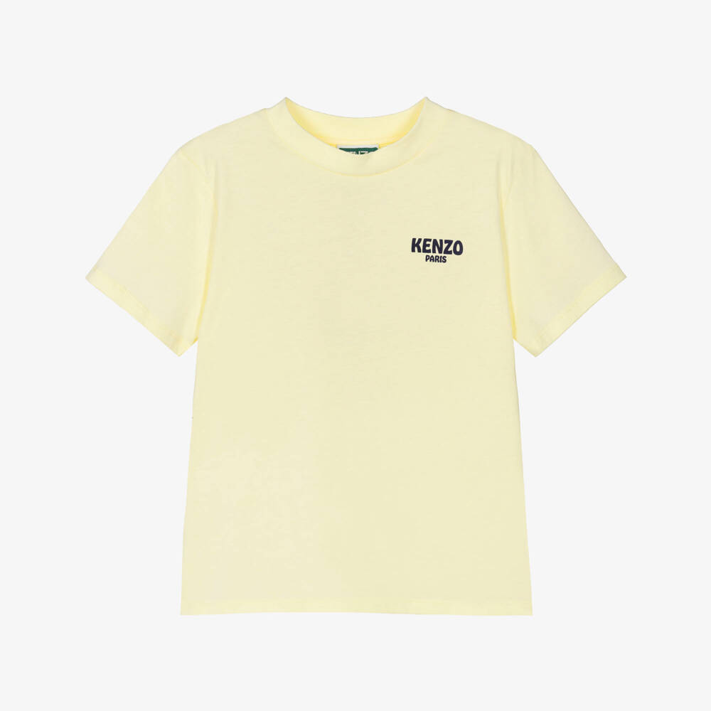 KENZO KIDS-Boys Yellow Cotton Logo T-Shirt with Eiffel Tower & Tiger Tail | Childrensalon