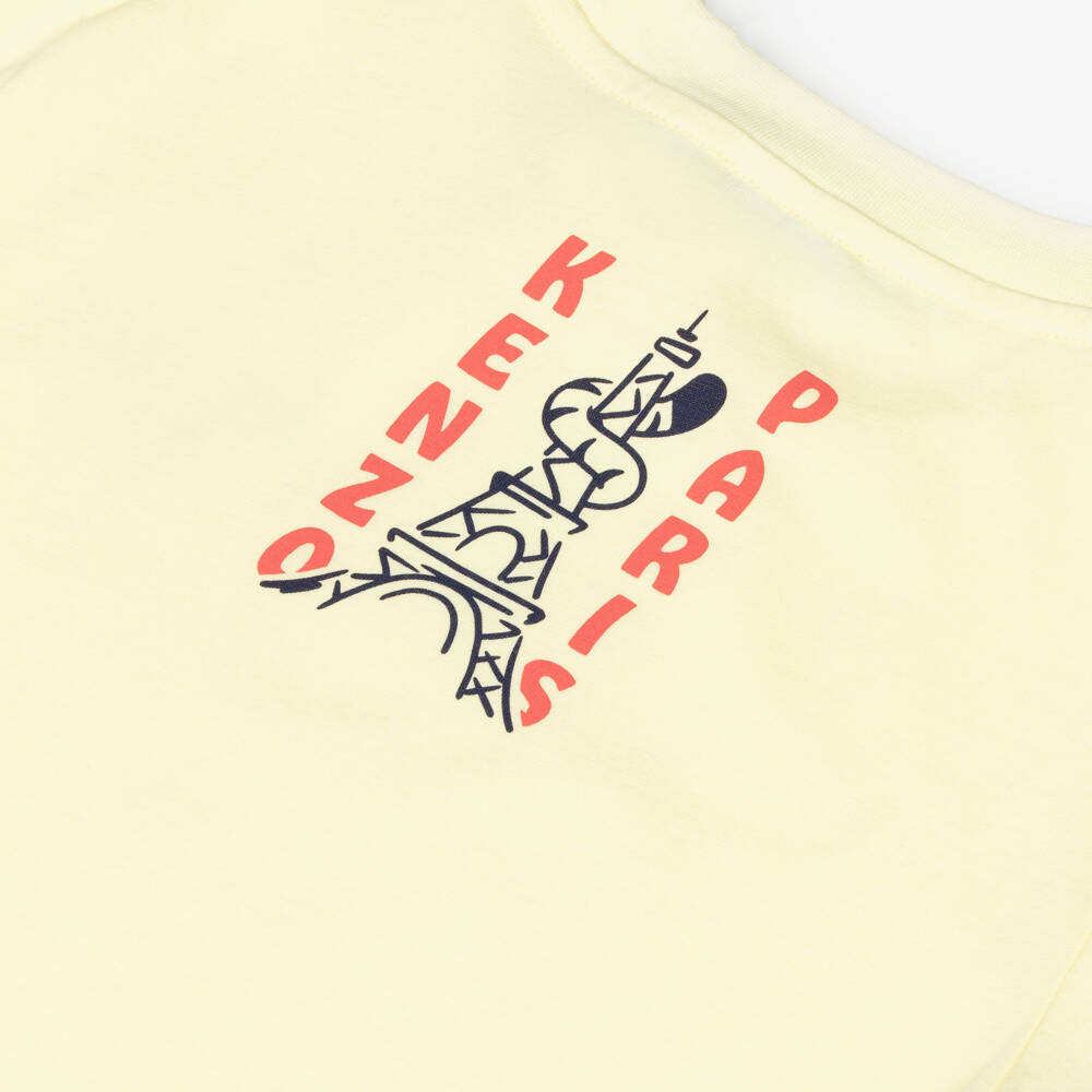 KENZO KIDS-Boys Yellow Cotton Logo T-Shirt with Eiffel Tower & Tiger Tail | Childrensalon