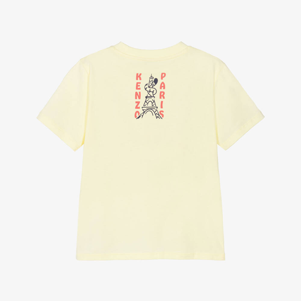 KENZO KIDS-Boys Yellow Cotton Logo T-Shirt with Eiffel Tower & Tiger Tail | Childrensalon