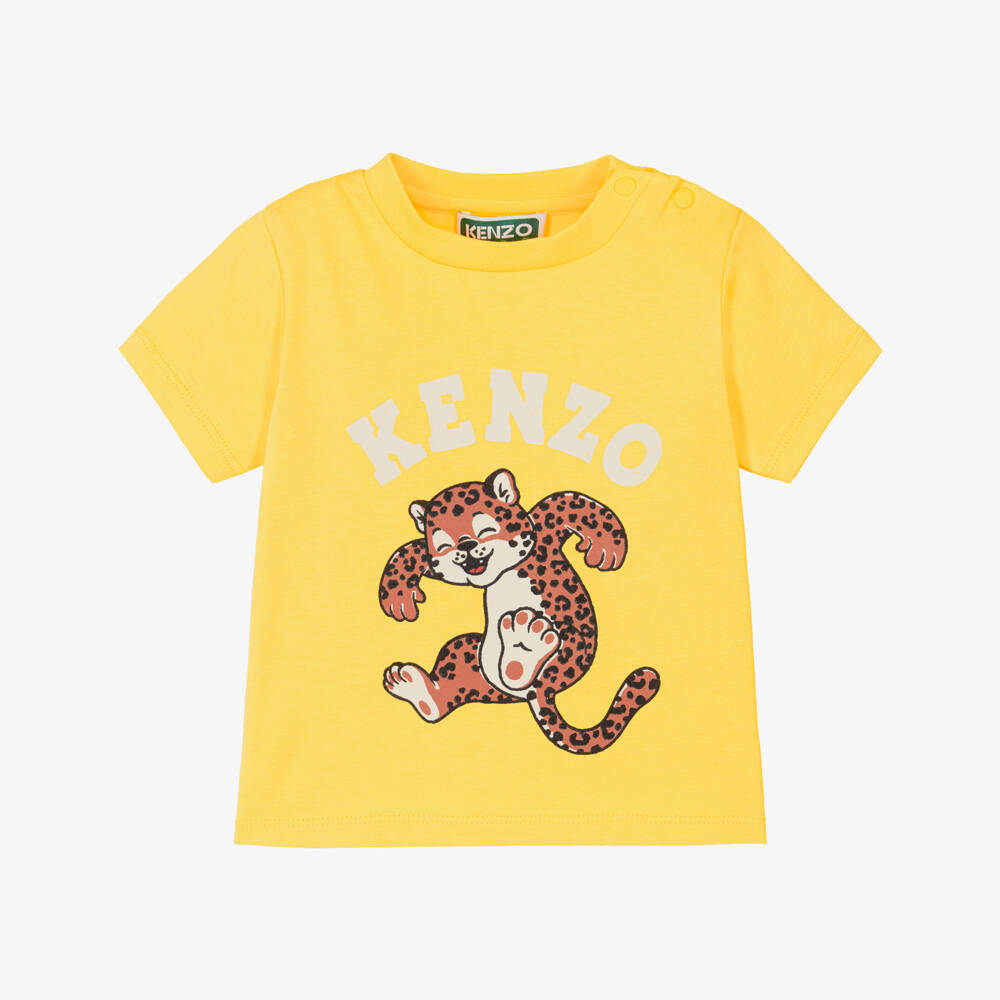 KENZO KIDS-Boys Yellow Cotton T-Shirt with Leopard Print Graphic | Childrensalon