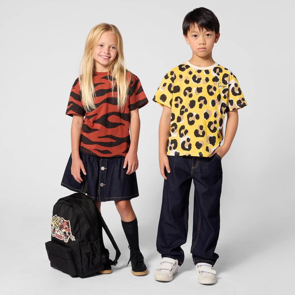 KENZO KIDS-Brown Cotton T-Shirt with Tiger Print | Childrensalon