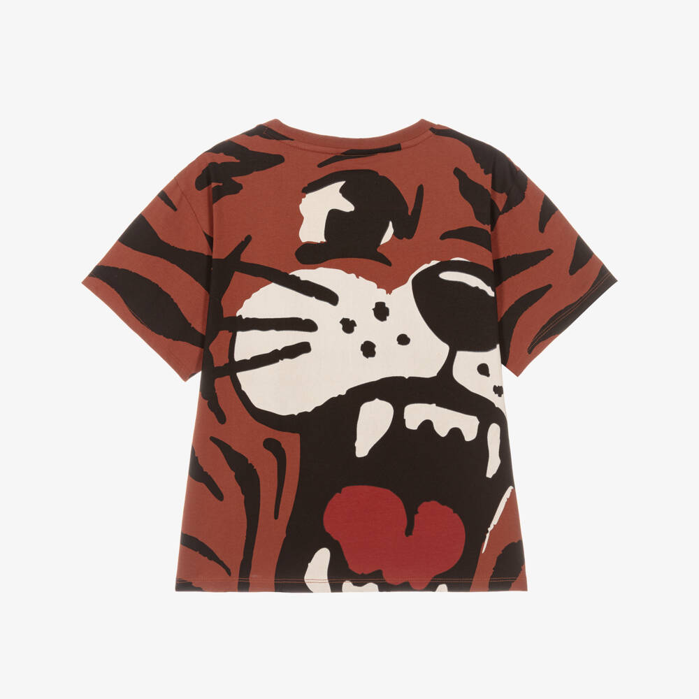 KENZO KIDS-Brown Cotton T-Shirt with Tiger Print | Childrensalon