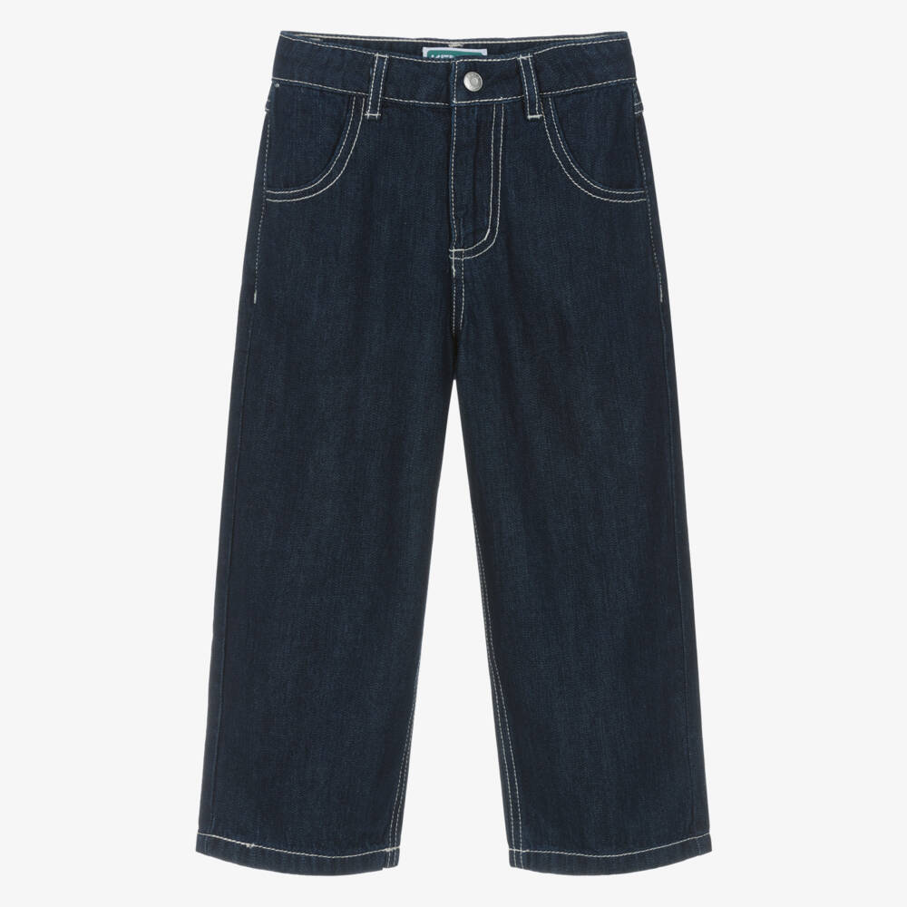KENZO KIDS-Dark Blue Denim Jeans with Embroidered Logo | Childrensalon