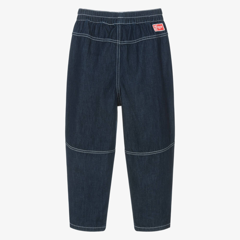KENZO KIDS-Dark Blue Denim Jeans with Red Logo Patch | Childrensalon