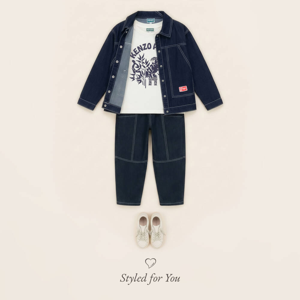 KENZO KIDS-Dark Blue Denim Jeans with Red Logo Patch | Childrensalon