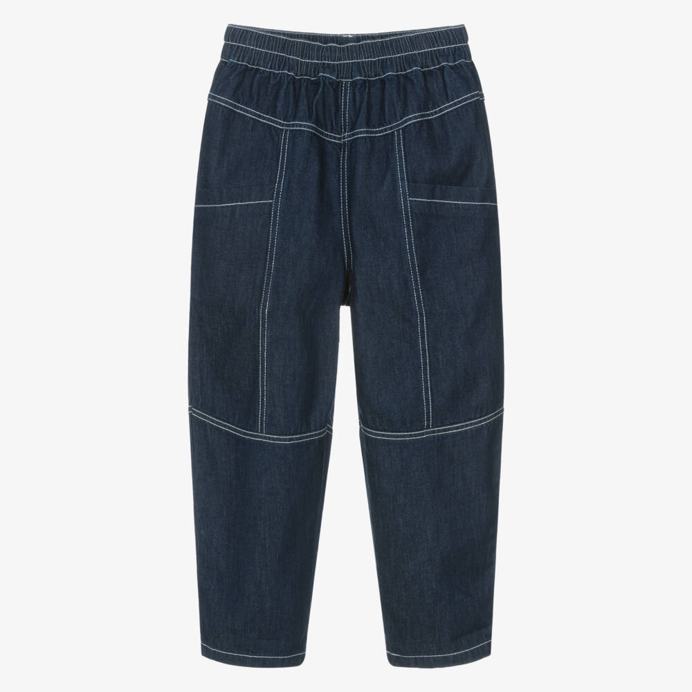 KENZO KIDS-Dark Blue Denim Jeans with Red Logo Patch | Childrensalon