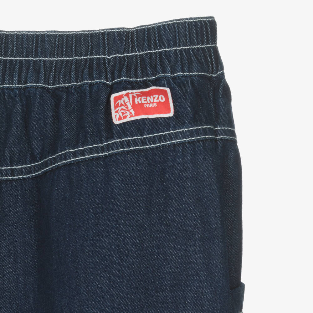 KENZO KIDS-Dark Blue Denim Jeans with Red Logo Patch | Childrensalon
