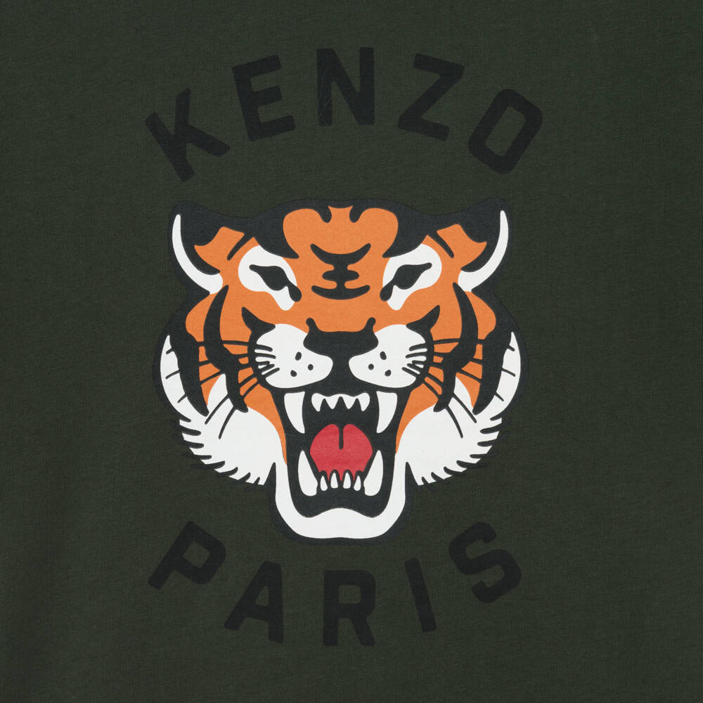 KENZO KIDS-Dark Green Lucky Tiger Cotton T-Shirt | Childrensalon