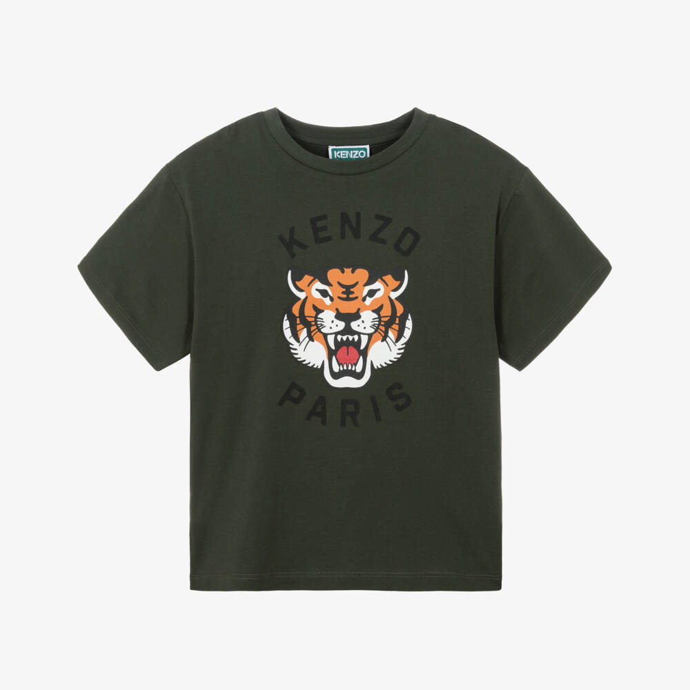 KENZO KIDS-Dark Green Lucky Tiger Cotton T-Shirt | Childrensalon