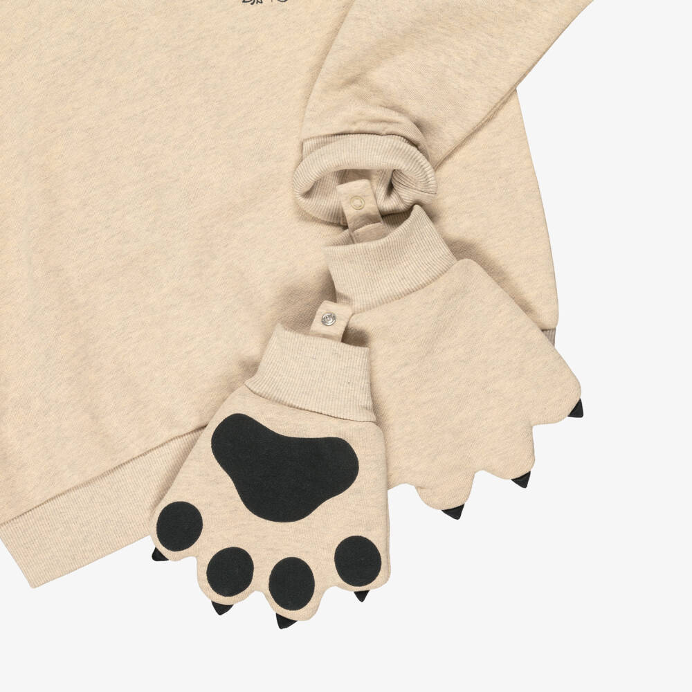 KENZO KIDS-Girls Beige Sweatshirt with Tiger Paw Mittens | Childrensalon