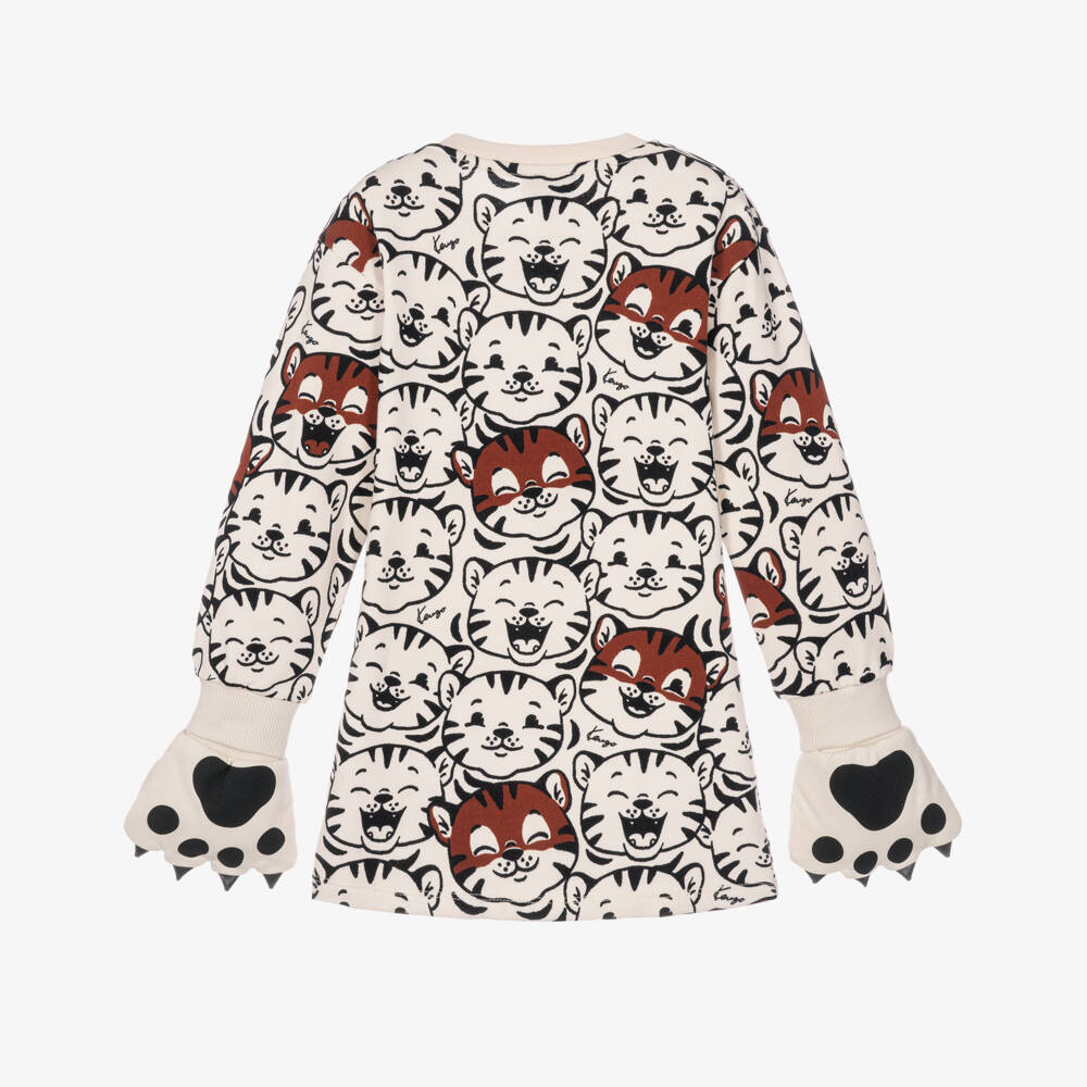 KENZO KIDS-Girls Beige Tiger Dress with Paw Mittens | Childrensalon