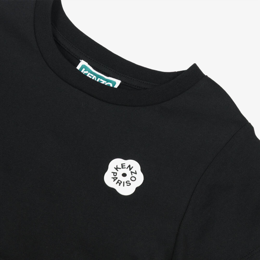 KENZO KIDS-Платье черное из трикотажа и тафты с Boke Flower для девочек | Childrensalon