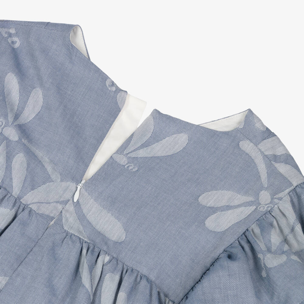 KENZO KIDS-Girls Blue Cotton Jacquard Dragonfly Dress | Childrensalon