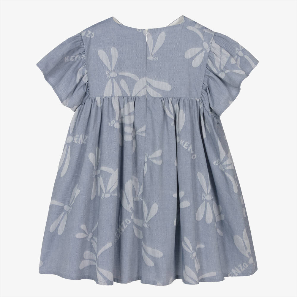 KENZO KIDS-Girls Blue Cotton Jacquard Dragonfly Dress | Childrensalon