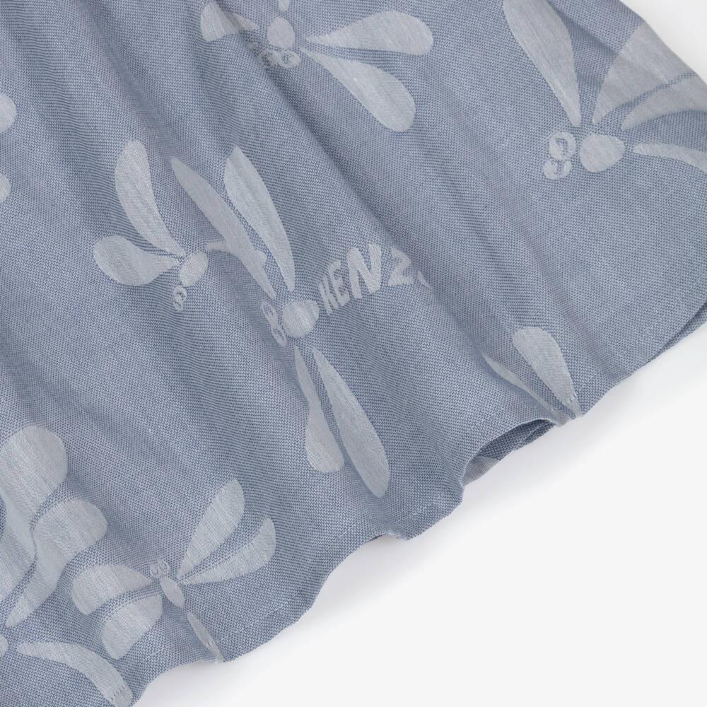 KENZO KIDS-Girls Blue Cotton Jacquard Dragonfly Dress | Childrensalon