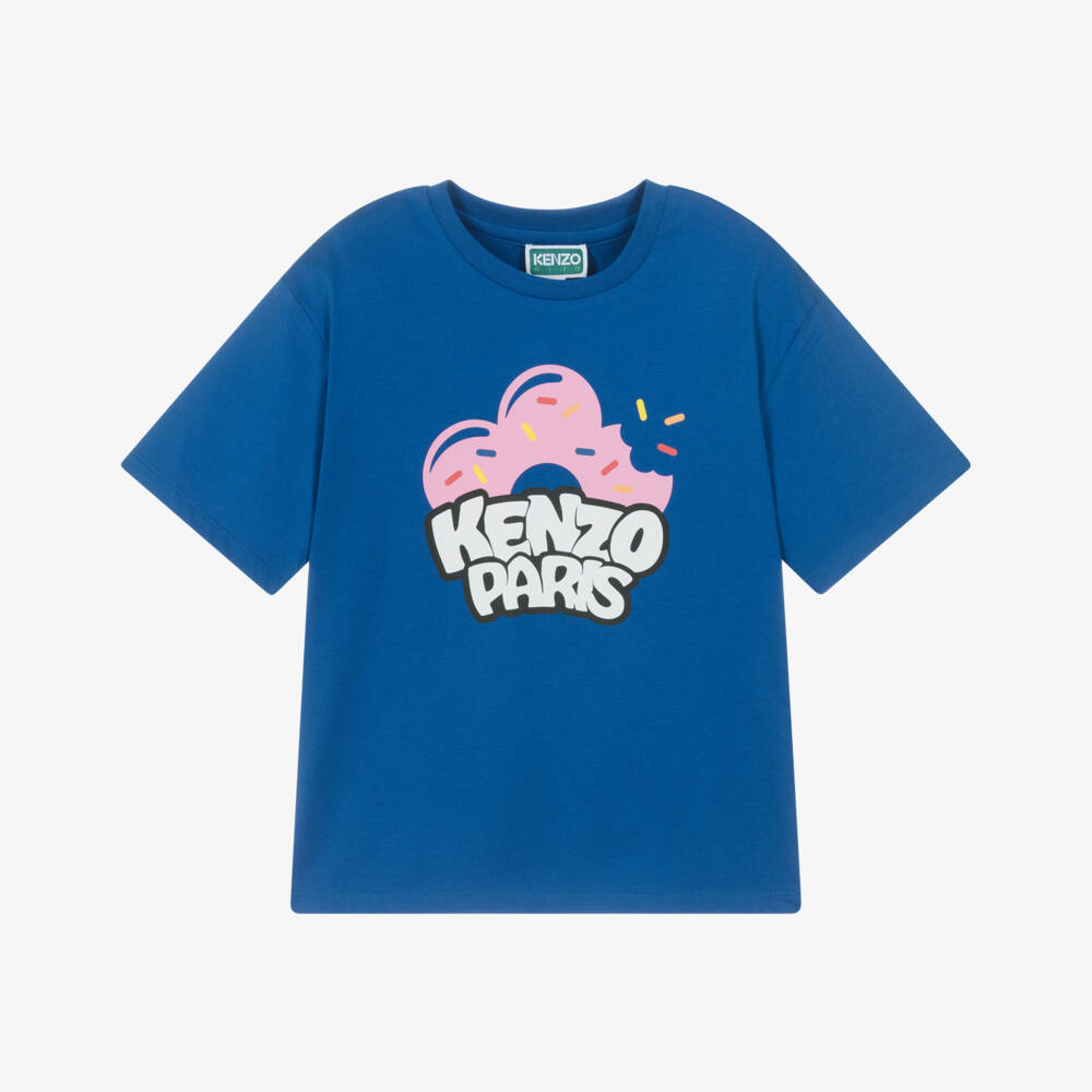 KENZO KIDS-Girls Blue Cotton Jersey T-Shirt with Donut Logo | Childrensalon