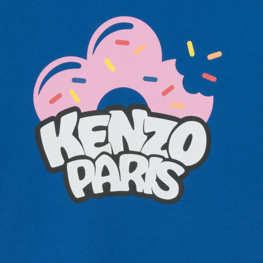 KENZO KIDS-Girls Blue Cotton Jersey T-Shirt with Donut Logo | Childrensalon