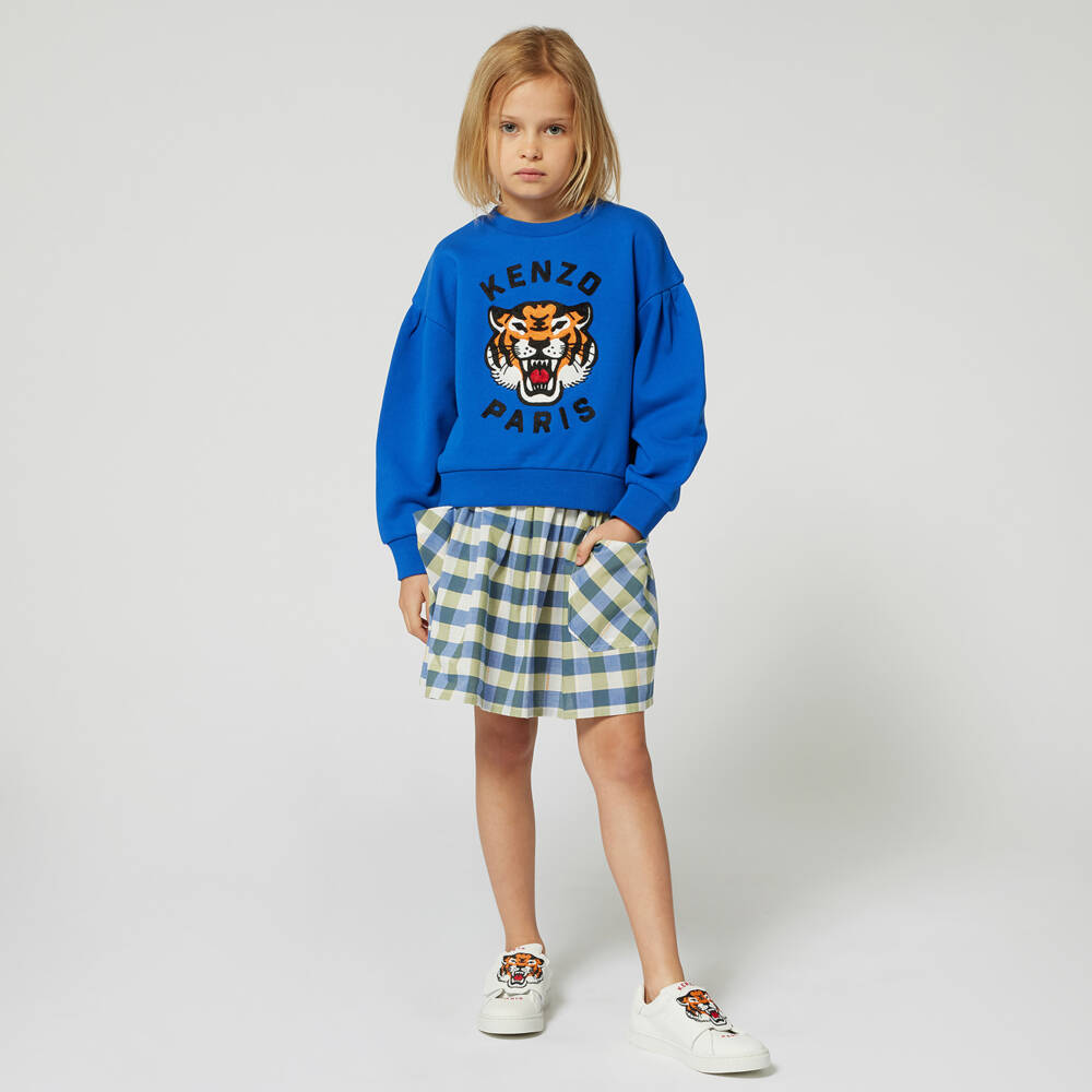 KENZO KIDS-Girls Blue Cotton Lucky Tiger Sweatshirt | Childrensalon