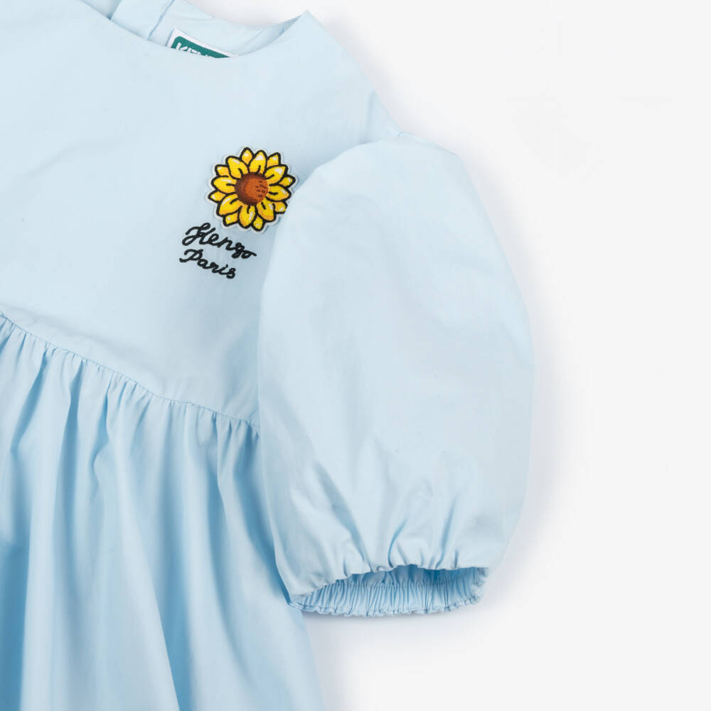 KENZO KIDS-Girls Blue Cotton Sunflower Dress | Childrensalon