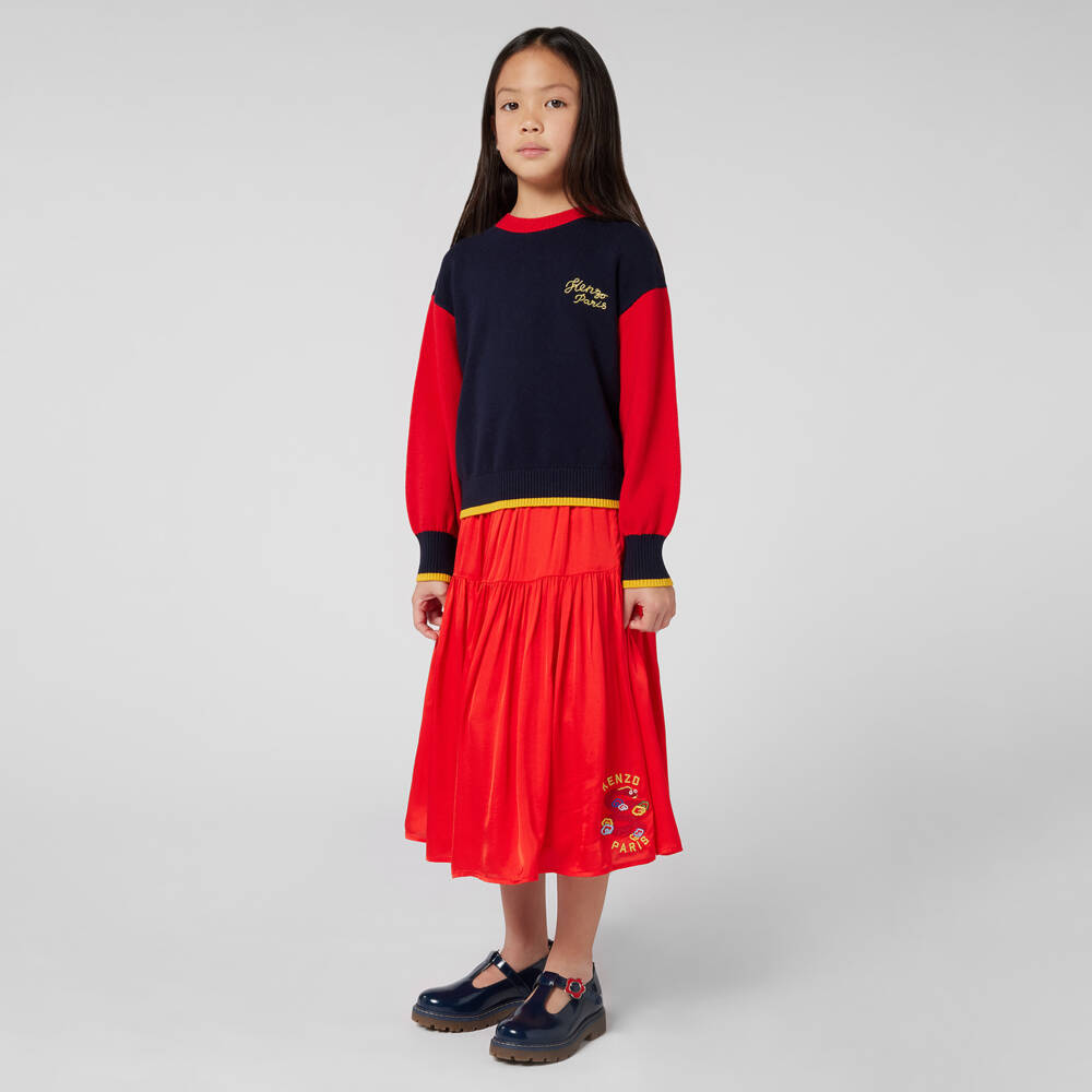 KENZO KIDS-Girls Blue Cotton & Wool Knit Snake Sweater | Childrensalon